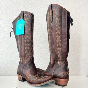 Lane LEXINGTON Knee High Womens Cowboy Boots 9.5 Brown Western Cowgirl Lace Up
